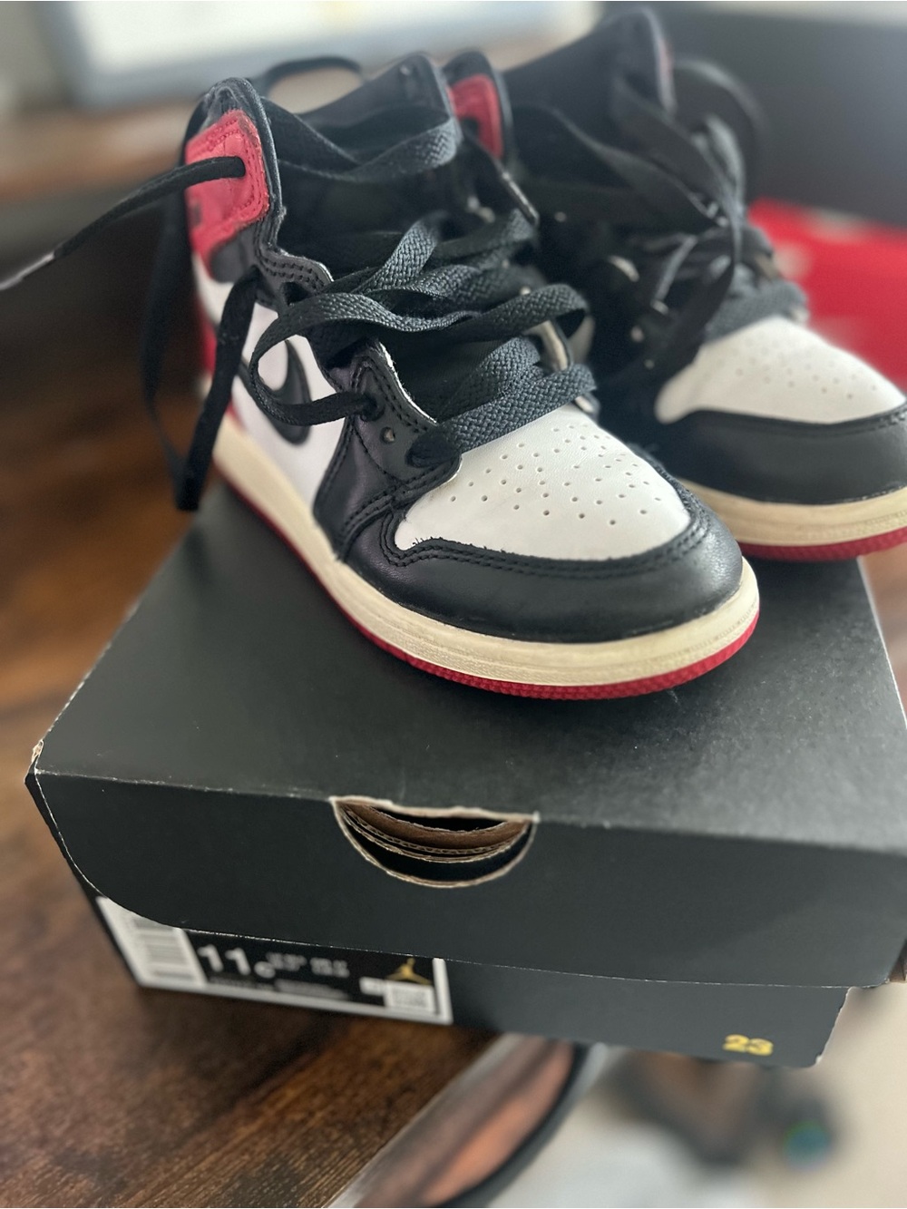 Nike Kids Black White & Red High-Top Sneakers